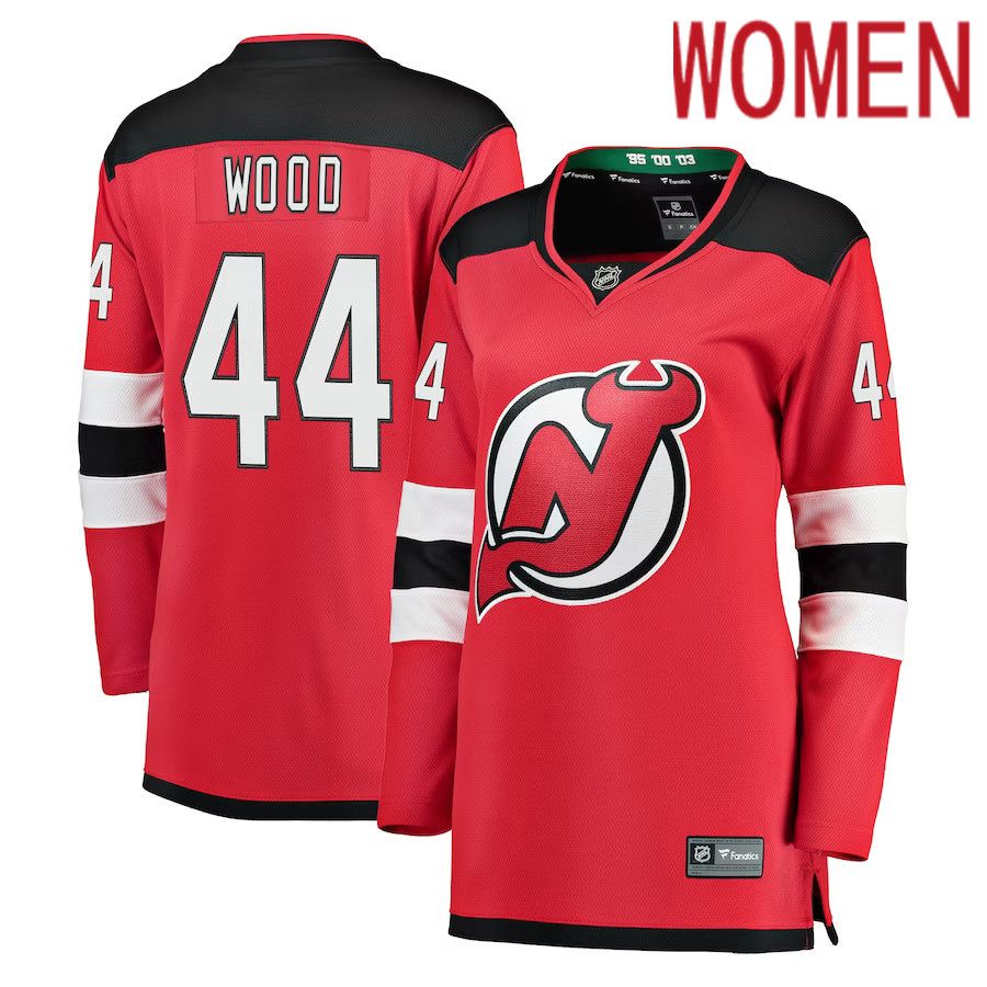 Women New Jersey Devils 44 Miles Wood Fanatics Branded Red Breakaway NHL Jersey